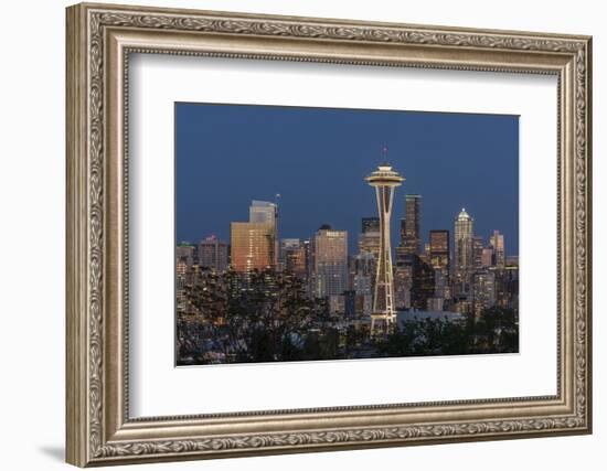 USA, Washington State. Seattle skyline at dusk.-Jaynes Gallery-Framed Photographic Print