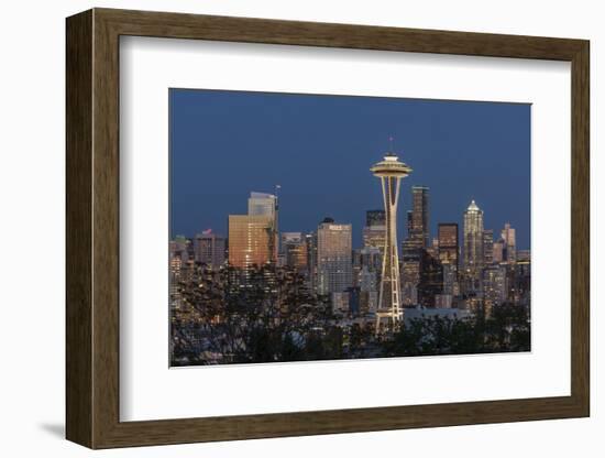 USA, Washington State. Seattle skyline at dusk.-Jaynes Gallery-Framed Photographic Print