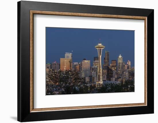 USA, Washington State. Seattle skyline at dusk.-Jaynes Gallery-Framed Photographic Print