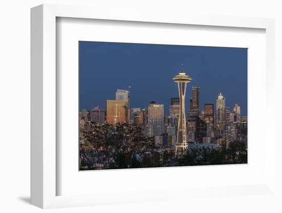 USA, Washington State. Seattle skyline at dusk.-Jaynes Gallery-Framed Photographic Print