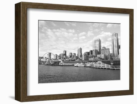 USA, Washington State, Seattle. Waterfront and skyline. Clouds reflected in glass buildings-Trish Drury-Framed Photographic Print