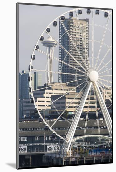 USA, Washington State, Seattle. Waterfront morning sun. Space Needle and ferris wheel from Bainbrid-Trish Drury-Mounted Photographic Print