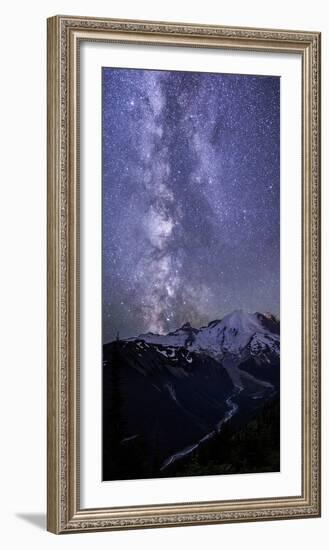 USA, Washington State. The Milky Way looms above Mt. Rainier, Mt. Rainier National Park-Gary Luhm-Framed Photographic Print