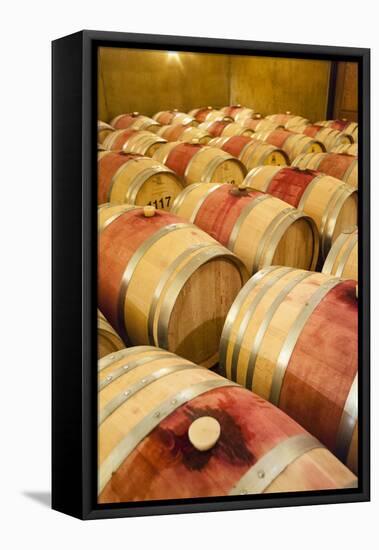 USA, Washington, Walla Walla. Barrel room at Walla Walla winery.-Richard Duval-Framed Premier Image Canvas