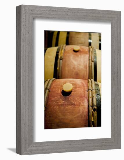 USA, Washington, Walla Walla. Barrel room in Walla Walla winery.-Richard Duval-Framed Photographic Print