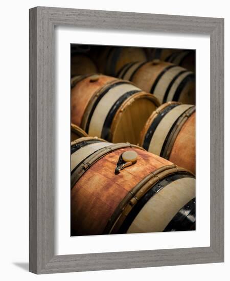 USA, Washington, Walla Walla. Barrel room in Walla Walla winery.-Richard Duval-Framed Photographic Print