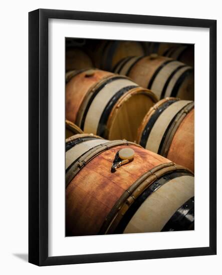 USA, Washington, Walla Walla. Barrel room in Walla Walla winery.-Richard Duval-Framed Photographic Print