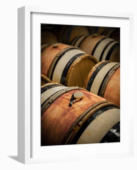 USA, Washington, Walla Walla. Barrel room in Walla Walla winery.-Richard Duval-Framed Photographic Print