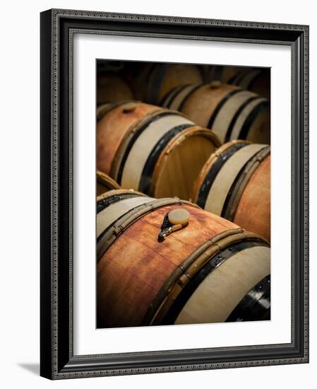 USA, Washington, Walla Walla. Barrel room in Walla Walla winery.-Richard Duval-Framed Photographic Print