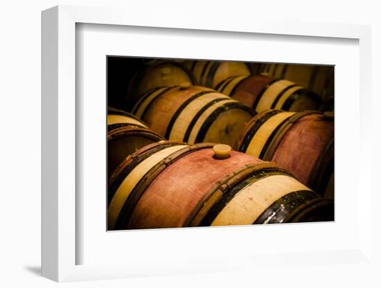 USA, Washington, Walla Walla. Barrel room in Walla Walla winery.-Richard Duval-Framed Photographic Print