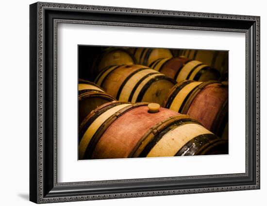 USA, Washington, Walla Walla. Barrel room in Walla Walla winery.-Richard Duval-Framed Photographic Print