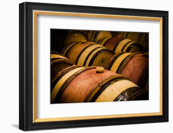 USA, Washington, Walla Walla. Barrel room in Walla Walla winery.-Richard Duval-Framed Photographic Print