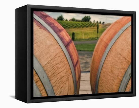 USA, Washington, Walla Walla. Barrels in Walla Walla wine country.-Richard Duval-Framed Premier Image Canvas