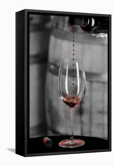 USA, Washington Woodinville. Red wine pouring into is captured in mid-air-Richard Duval-Framed Premier Image Canvas