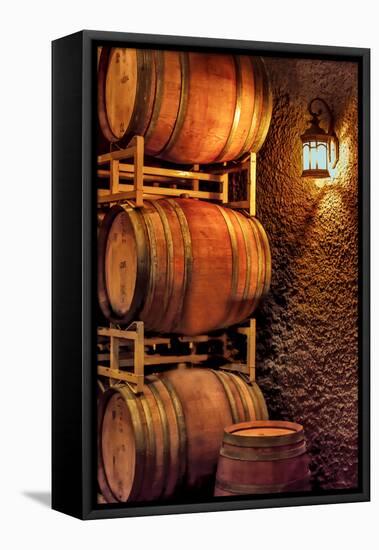 USA, Washington, Yakima Valley. Barrel cave in a winery in Eastern Washington.-Richard Duval-Framed Premier Image Canvas