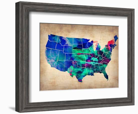 Usa Watercolor Map 3-NaxArt-Framed Art Print