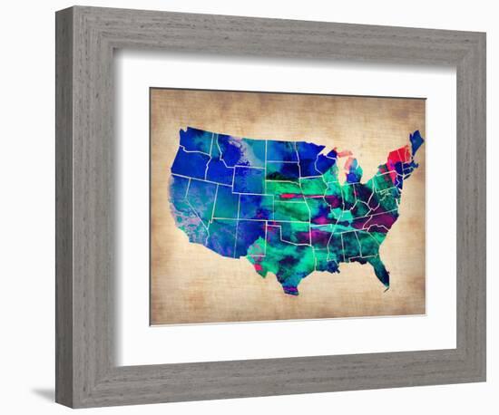 Usa Watercolor Map 3-NaxArt-Framed Art Print