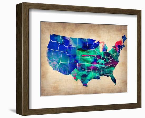 Usa Watercolor Map 3-NaxArt-Framed Art Print