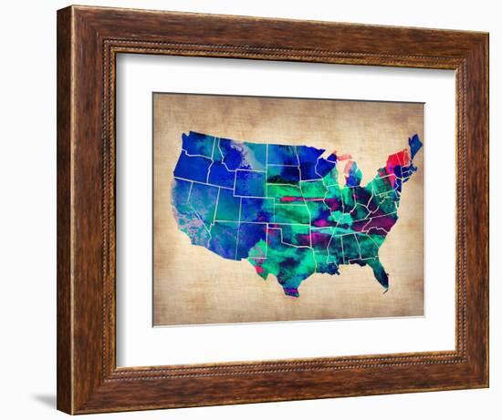 Usa Watercolor Map 3-NaxArt-Framed Art Print