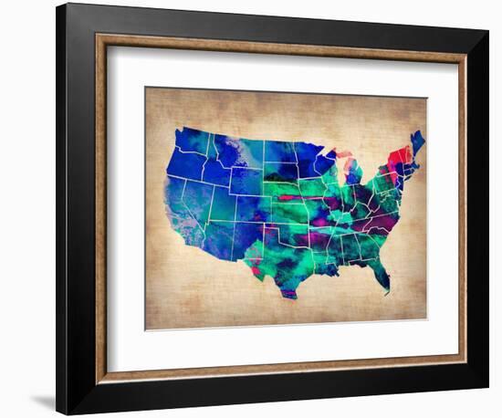 Usa Watercolor Map 3-NaxArt-Framed Art Print