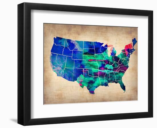 Usa Watercolor Map 3-NaxArt-Framed Art Print