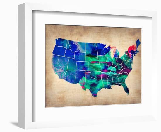 Usa Watercolor Map 3-NaxArt-Framed Art Print