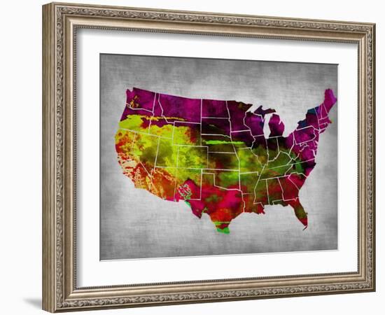 Usa Watercolor Map 4-NaxArt-Framed Art Print