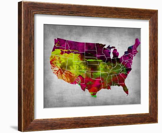 Usa Watercolor Map 4-NaxArt-Framed Art Print