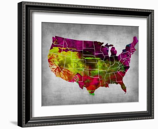 Usa Watercolor Map 4-NaxArt-Framed Art Print