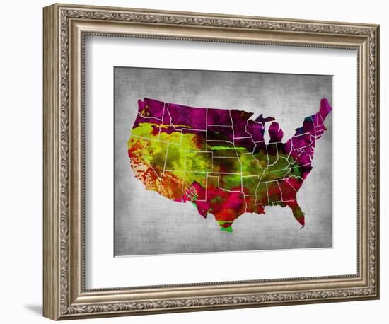 Usa Watercolor Map 4-NaxArt-Framed Art Print