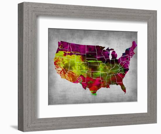 Usa Watercolor Map 4-NaxArt-Framed Art Print