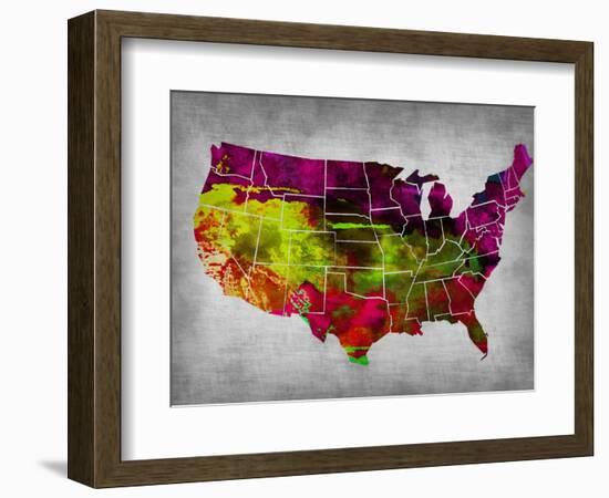 Usa Watercolor Map 4-NaxArt-Framed Art Print