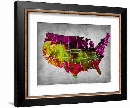 Usa Watercolor Map 4-NaxArt-Framed Art Print
