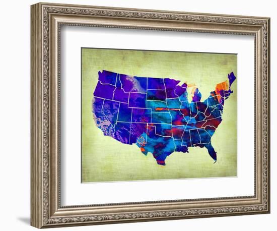 Usa Watercolor Map 5-NaxArt-Framed Art Print