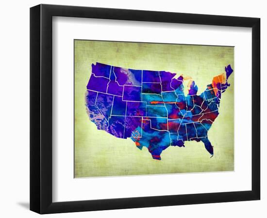 Usa Watercolor Map 5-NaxArt-Framed Art Print