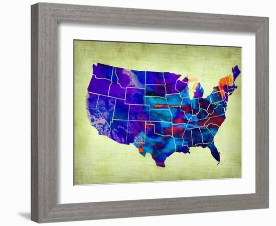 Usa Watercolor Map 5-NaxArt-Framed Art Print