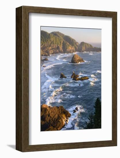 Usa, West Coast, Oregon, State Scenic Corridor, Sunset with Waves Crashing-Christian Heeb-Framed Photographic Print