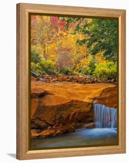 USA, West Virginia, Douglass Falls. Waterfall over Rock Outcrop-Jay O'brien-Framed Premier Image Canvas