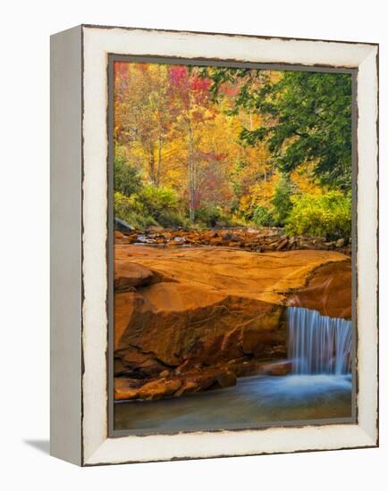 USA, West Virginia, Douglass Falls. Waterfall over Rock Outcrop-Jay O'brien-Framed Premier Image Canvas