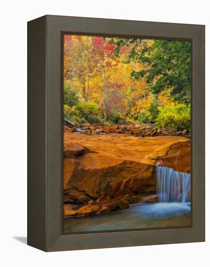 USA, West Virginia, Douglass Falls. Waterfall over Rock Outcrop-Jay O'brien-Framed Premier Image Canvas