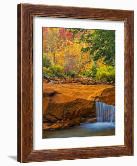 USA, West Virginia, Douglass Falls. Waterfall over Rock Outcrop-Jay O'brien-Framed Photographic Print