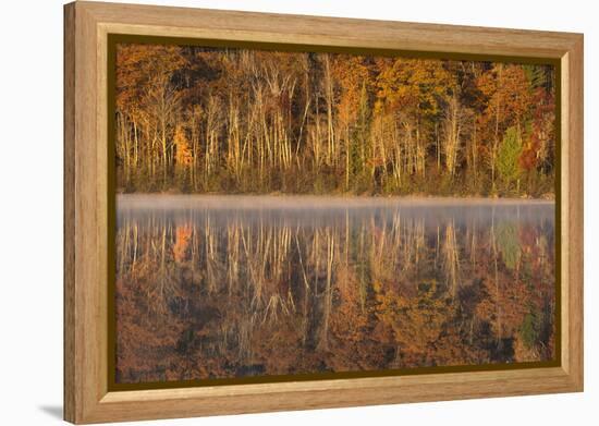 USA, Wisconsin. A cold morning on a Mill pond Lake in Autumn.-Brenda Tharp-Framed Premier Image Canvas