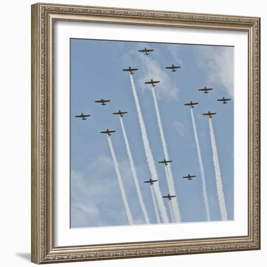 USA, Wisconsin, Oshkosh, Airshow dramatic plane formation-Bernard Friel-Framed Photographic Print