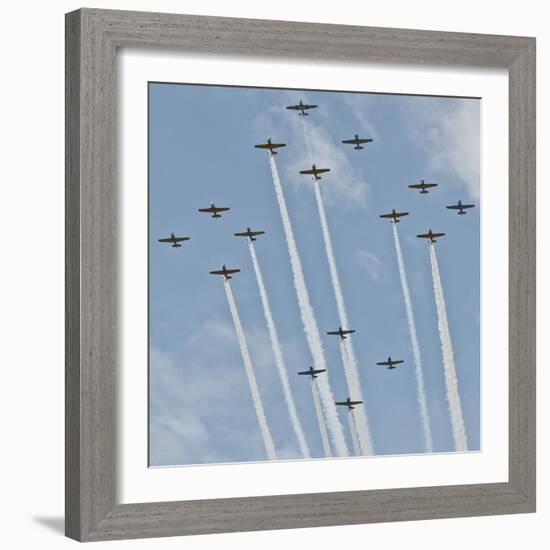 USA, Wisconsin, Oshkosh, Airshow dramatic plane formation-Bernard Friel-Framed Photographic Print