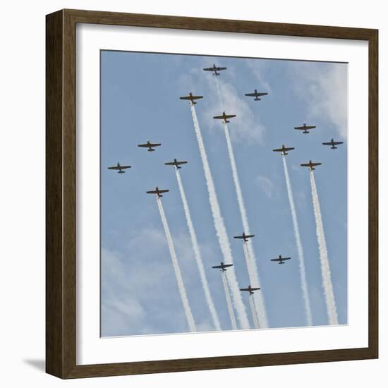 USA, Wisconsin, Oshkosh, Airshow dramatic plane formation-Bernard Friel-Framed Photographic Print