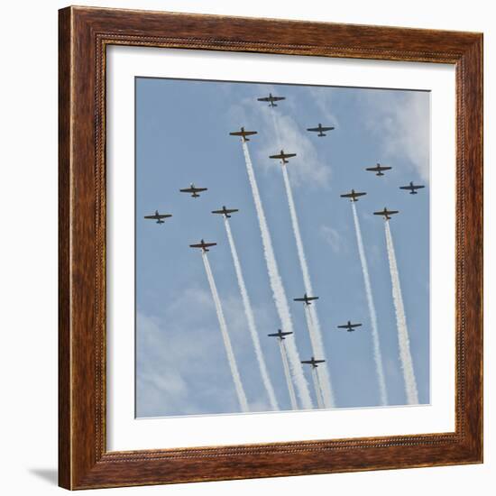 USA, Wisconsin, Oshkosh, Airshow dramatic plane formation-Bernard Friel-Framed Photographic Print