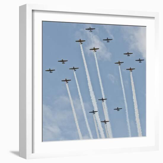 USA, Wisconsin, Oshkosh, Airshow dramatic plane formation-Bernard Friel-Framed Photographic Print