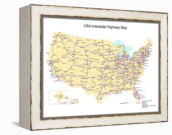 Usa With Interstate Highways, States And Names-Bruce Jones-Framed Stretched Canvas