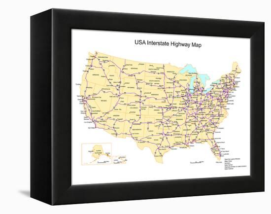 Usa With Interstate Highways, States And Names-Bruce Jones-Framed Stretched Canvas