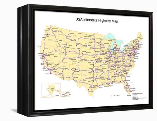 Usa With Interstate Highways, States And Names-Bruce Jones-Framed Stretched Canvas